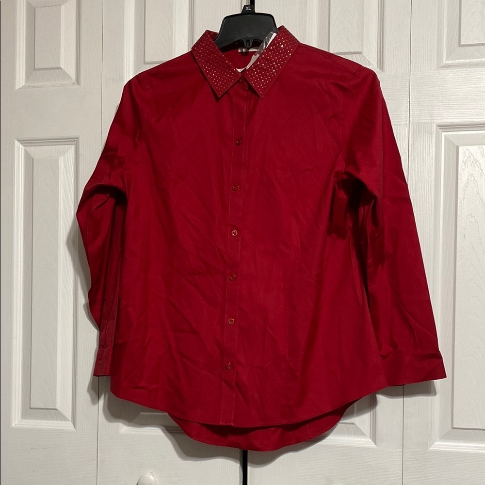 Cotton Chicos NWT Womens Button down shirt top rhinestone Collar size Large